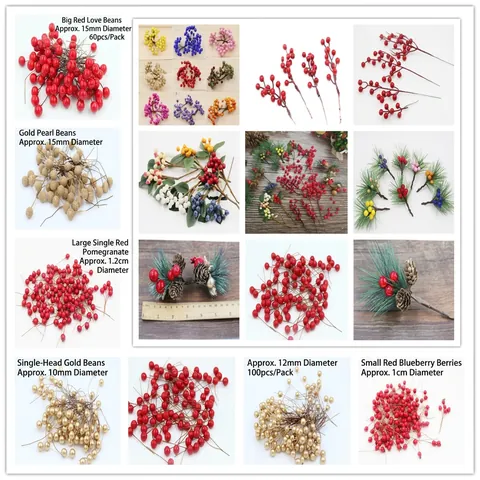 Artificial Berries Stems Foam Holly Berry For Christmas Tree Decoration Wreath DIY Home Wedding Ornament