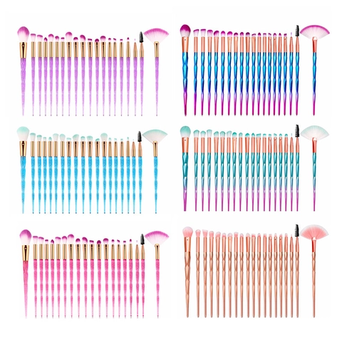 Brochas De Maquillaje Profesionales Fibra Sintética Degradado Estilo Unicornio Corte Diamante Sombra Ojos Polvo Base Herramientas