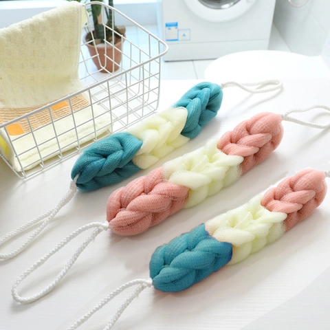 Serviette De Bain En Maille Pour Le Dos Exfoliante Bande Longue Tressée Éponge De Corps Douce PE Gommage De Douche Avec Corde Suspendue
