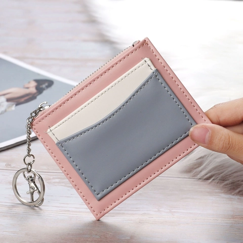 Patchwork PU Leder Kartenhalter Schlüsselanhänger Geldbörse Für Damen Reißverschluss Münzfach Viele Kartenfächer