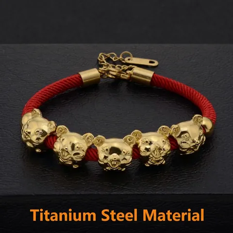 Bracciale Corda Intrecciata Rossa Ciondolo Topo Zodiaco Collana Pendente Acciaio Titanio Placcato Oro Gioielli Regalo