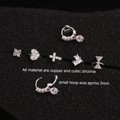 Orecchini Huggie Piercing Rame Zirconia Cubica Micro Pavé Farfalla Cuore Croce Gioielli Donna