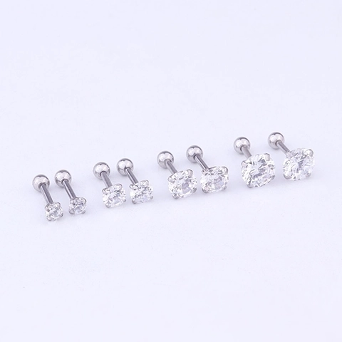 Boucles D'oreilles Cartilage En Acier Inoxydable Zircone Cubique Ronde Piercing À Vis Bijoux De Corps Mode