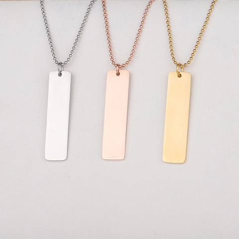 Rectangle Bar Pendant Necklace Polished 304 Stainless Steel Geometric Minimalist Jewelry For Men Women Ball Chain