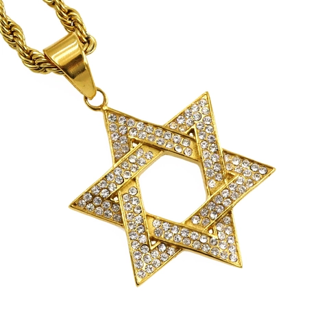 Star Of David Anhänger Halskette Funkelnde Strass Edelstahl Hip Hop Punk Vintage Schmuck Für Herren
