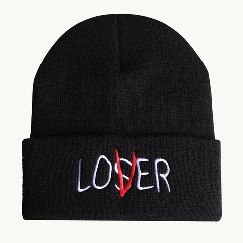 Gorro Bordado Loser Lover de Moda para Hombre Mujer Invierno Cálido de Punto Gorra de Skateboard Color Sólido Acrílico
