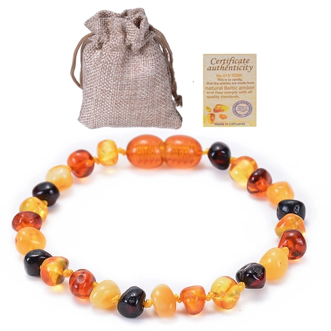 Bracciale Ambra Naturale Perle Multicolore Fatto Mano Chiusura Sicurezza Per Neonati Bambini Certificato