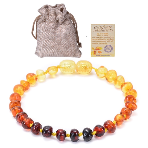 Handmade Natural Baltic Amber Bracelet For Baby Infant Toddler Safety Knotted Irregular Beads Jewelry With Gift Bag