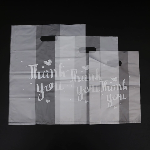 Thank You Plastic Packaging Bags Semi-Transparent Frosted Handheld Gift Wrapping For Bakery Boutique Wedding
