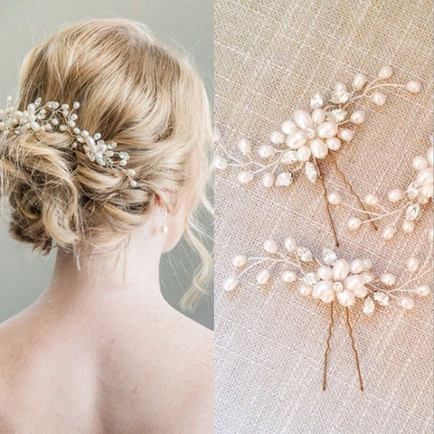 Elegante Forcina Da Sposa Fatta A Mano Perla Artificial Cristallo Strass Floreale Forcina A U Matrimonio Gioielli Donna