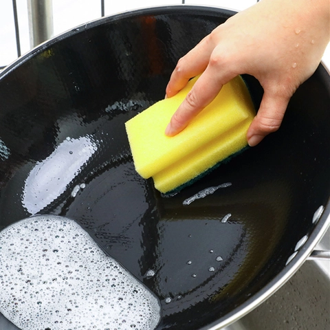 Kitchen Cleaning Sponge Dual Layer Scouring Pad Dishwashing Heavy Duty Absorbent Scrubber Reusable Multipurpose