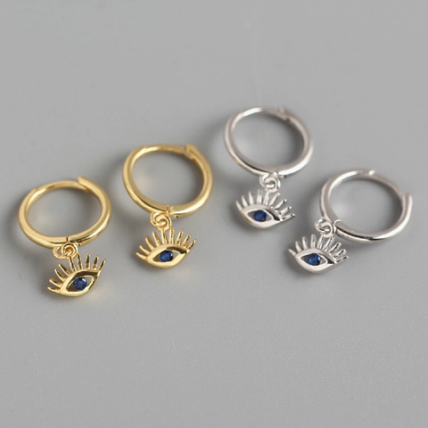 Orecchini a Cerchio in Argento Sterling 925 Evil Eye per Donna Orecchini Huggie con Zirconia Blu e Ciglia Oro Argento