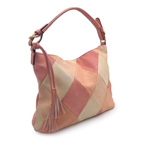 Vintage Patchwork PU Δερμάτινη Τσάντα Ώμου Για Γυναίκες Μεγάλης Χωρητικότητας Τσάντα Με Κρεμαστό Φούντα Γεωμετρικό Σχέδιο