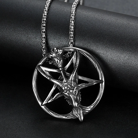 Collar Con Colgante De Cabeza De Cabra Baphomet Pentagrama Acero Inoxidable Retro Lucifer Gótico Punk Hombre