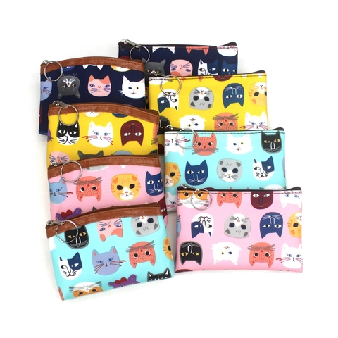 Cartoon Katze Druck Münzbörse Oxford Tuch Mini Brieftasche Mit Metall Schlüsselring Reißverschluss Für Frauen Mädchen Kinder