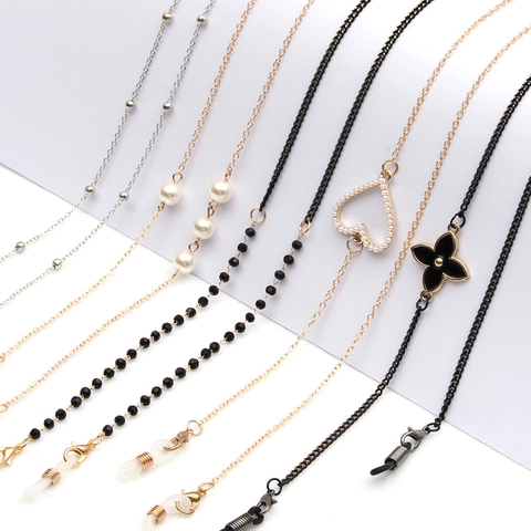 Modische Brillenkette Für Damen Kupferlegierung Imitationsperle Kristall Anhänger Brillenband Rutschfeste Halskordel Maskenhalter Zubehör