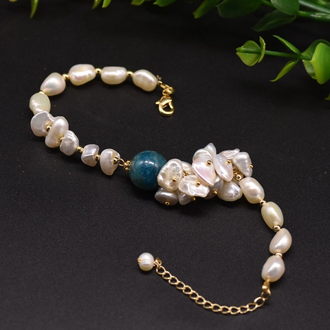 Barock Süßwasserperlen Armband Natürlicher Kyanit Vergoldetes Kupfer Verstellbare Verlängerungskette Vintage Geometrisch