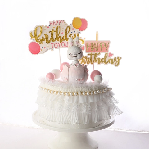Happy Birthday Tortenaufsatz Glitzerpapier Schriftzug Herz Ballon Dekoration Party Dessert Einsatz Bunt Süß Feier