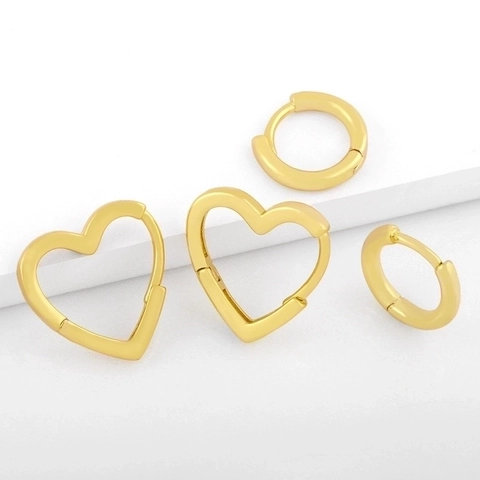 Boucles D'oreilles Créoles Géométriques Minimalistes Cœur Rond Plaquées Or En Cuivre Style Ins Bijoux Mignons Pour Femmes