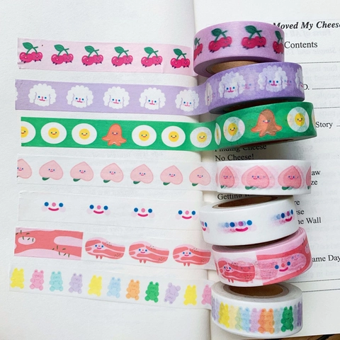 Kawaii Washi Tape Decorative Adhesive Paper For Scrapbooking Journaling Cute Cartoon Bear Fruit Flower Pattern Ins Style DIY