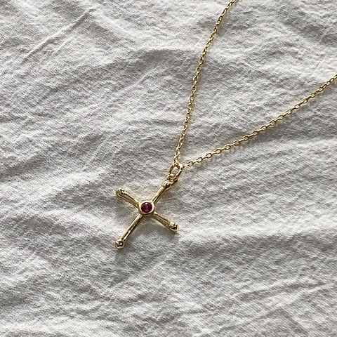 Vintage 925 Sterling Silver Cross Necklace For Women With Red Gemstone 18K Gold Plated Minimalist Niche Jewelry