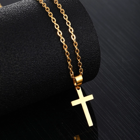 Edelstahl Kreuz Anhänger Halskette Hochglanzpoliert Vakuum Beschichtet Minimalistisch Mode Schmuck Für Damen Herren