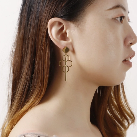 Pendientes Largos Geométricos De Acero Inoxidable Hexágono Panal Moderno Minimalista Hueco Pulido Joyería Para Mujer
