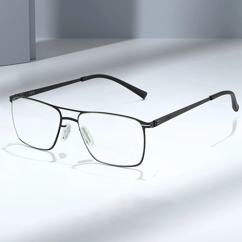 Occhiali Da Vista Con Montatura In Metallo Da Uomo Anti Luce Blu Retro Rettangolo Doppio Ponte Leggero