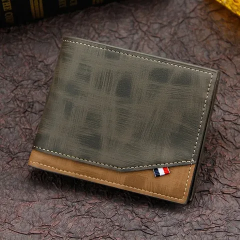 Men Short Wallet PU Leather Bi-fold Multi Card Slots Large Capacity Zipper Coin Pocket Retro Business Style