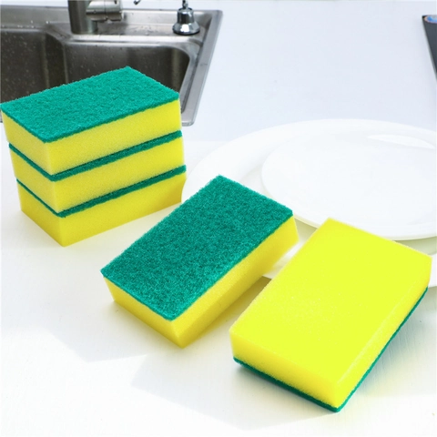 Kitchen Cleaning Sponge Dual Layer Scouring Pad Dishwashing Heavy Duty Absorbent Scrubber Reusable Multipurpose