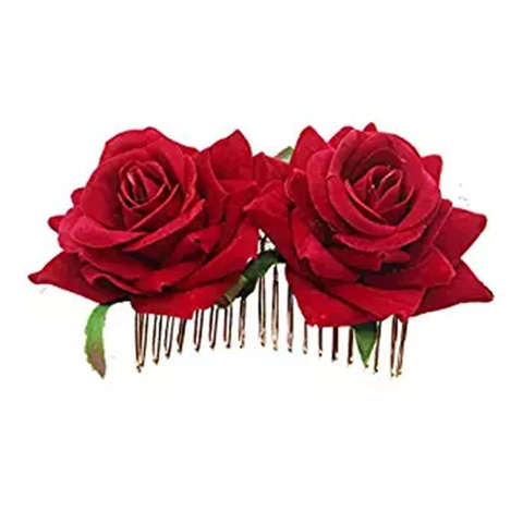 Élégant Peigne À Cheveux Double Roses En Velours Accessoires Cheveux Mariage Mariée Coiffe Fleurs En Tissu Pour Femmes