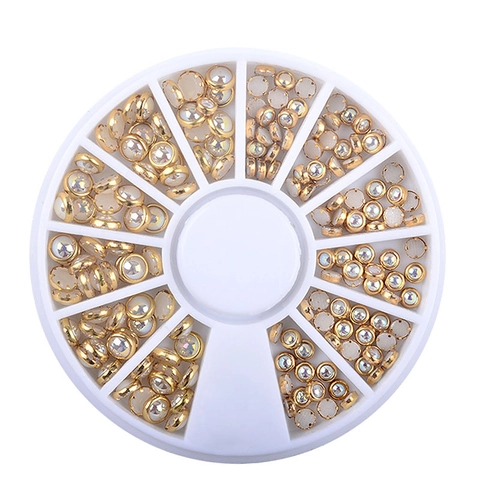 Nail Art Decoration Faux Artificial Pearls And Alloy Studs AB Color Mixed Sizes For Manicure DIY With Wheel Storage Case
