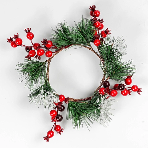 Weihnachts Kranz Kerzenring Künstliche Kiefernnadel Rote Beere Frostiger Schnee Dekoration Für Tisch Tür Ornament