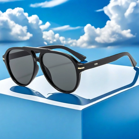 Retro Pilot Sunglasses With PC Frame AC Lens UV400 Protection Oversized Double Bridge Square Rivets Fashion Eyewear