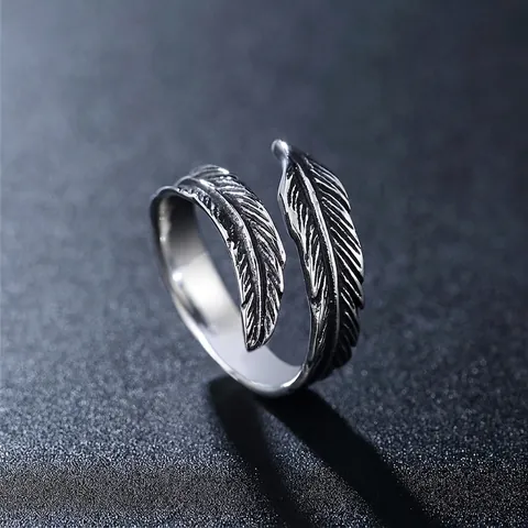 Anillo De Pluma Vintage De Acero Inoxidable Diseño Abierto Ajustable Estilo Gótico Para Hombres Mujeres