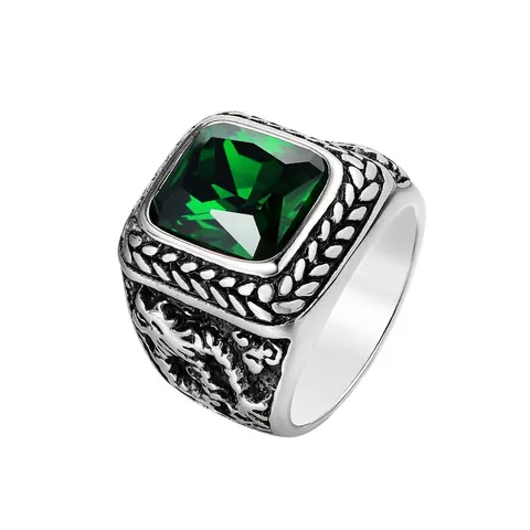 Anillo Hombre Acero Inoxidable Gran Piedra Cuadrada Vintage Dragón Tallado Punk Retro Gótico Sello Joyería