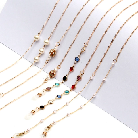 Modische Brillenkette Für Damen Kupferlegierung Imitationsperle Kristall Anhänger Brillenband Rutschfeste Halskordel Maskenhalter Zubehör