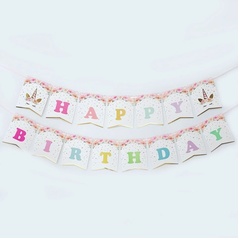 Happy Birthday Banner Einhorn Thema Glitzer Goldfolie Karton Girlande Partydekorationen Kinderzimmer Hintergrund