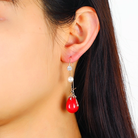 Pendientes de Gota de Agua de Aleación Elegantes Con Perla Artificial y Strass Poste de Acero Inoxidable Joyería Para Mujer