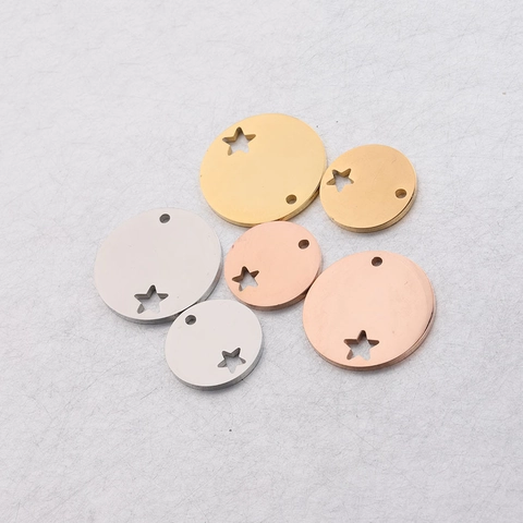 Mirror Polished Stainless Steel Round Pendant Charm With Hollow Star For DIY Necklace Bracelet Jewelry Making Accessories