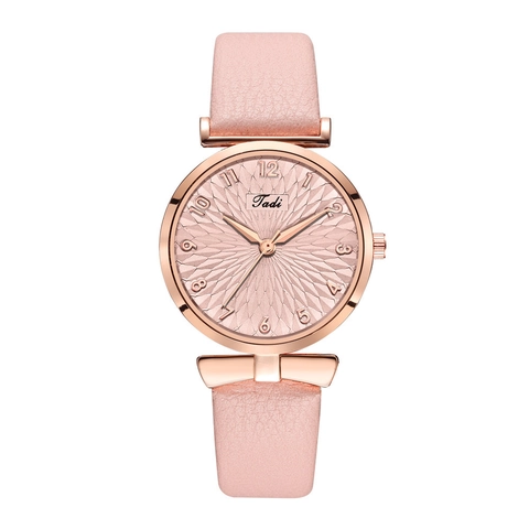 Women Quartz Watch Elegant Rose Gold Alloy Round Dial Arab Numerals Casual PU Leather Strap Fashion Ladies Wristwatch
