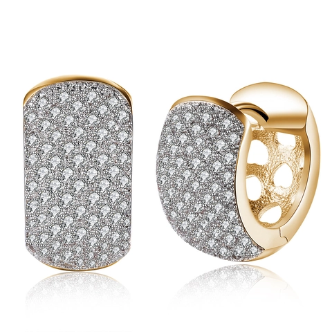 Elegante Champagnergold Vergoldete Messing Zirkonia Creolen Für Damen Romantische Pave Zirkon Eingelegte Ohrenschnalle Schmuck Geschenk
