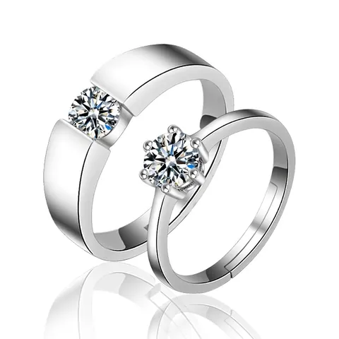 Anillos De Pareja De Cobre Con Circonita Seis Garras Ajustable Joyería Abierta Para Compromiso Propuesta San Valentín