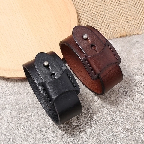 Bracelet En Cuir Large Avec Boucle En Alliage Style Punk Rétro Bracelet En Cuir De Vache Pour Hommes Bijoux Ajustables Vintage