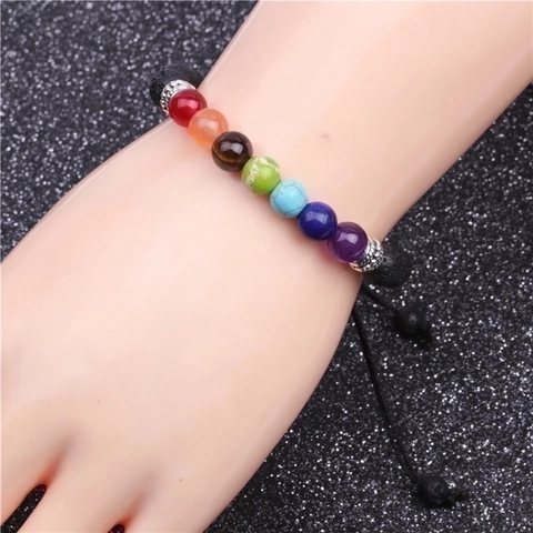Tree of Life 7 Chakra Lava Rock Braided Bracelet Natural Stone Beads Adjustable Yoga Healing Energy Jewelry For Men Women