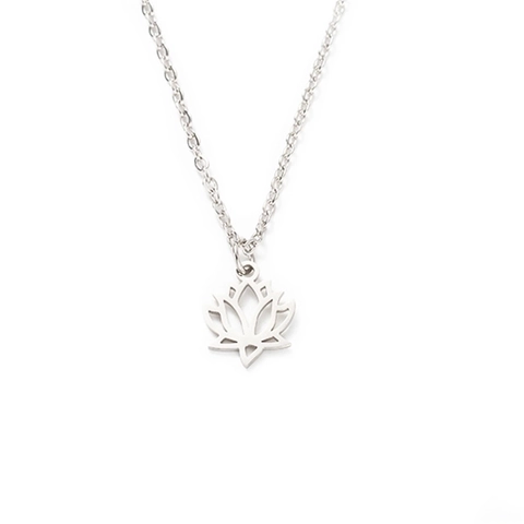 Collana con Pendente a Forma di Fiore di Loto in Acciaio Inossidabile per Donna Mandala Traforato Yoga Minimalista Gioielli