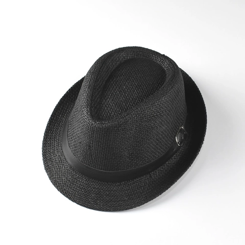Kids Summer Straw Fedora Jazz Hat For Boys Girls Sun Protection Breathable Beach Travel Hat With Belt Buckle