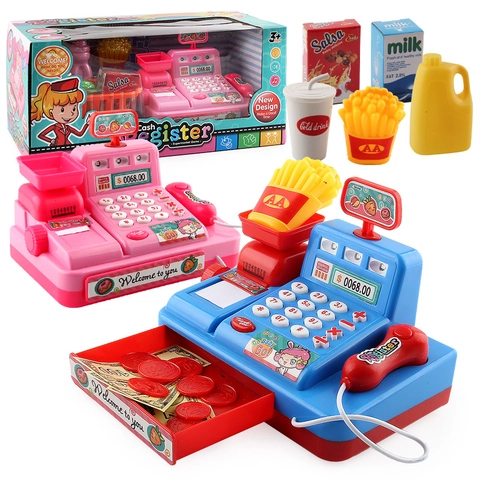 Set di Giocattoli Registratore di Cassa del Supermercato di Simulazione per Bambini Con Scanner Calcolatrice Gioco di Ruolo Educativo in Plastica Cibo Giocattolo Soldi per Bambini Ragazze Regalo di Compleanno