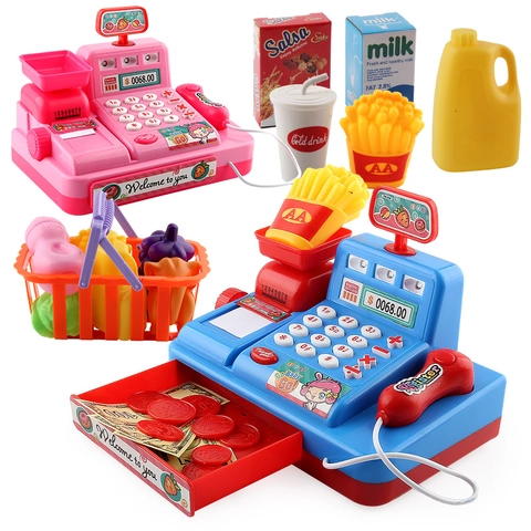 Set di Giocattoli Registratore di Cassa del Supermercato di Simulazione per Bambini Con Scanner Calcolatrice Gioco di Ruolo Educativo in Plastica Cibo Giocattolo Soldi per Bambini Ragazze Regalo di Compleanno