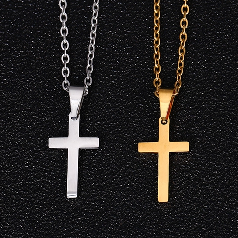 Edelstahl Kreuz Anhänger Halskette Hochglanzpoliert Vakuum Beschichtet Minimalistisch Mode Schmuck Für Damen Herren